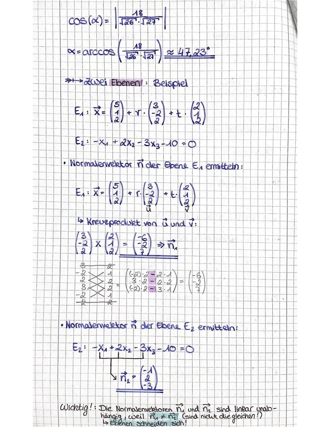 Schnittwinkel
• Zwei Geraden!
10.01
cos(x)=11-11
und
Gerade/Ebene
●
luril
sin(x)= tal-inl
.
u und n
9₁ =
Schnittwinkel berechnen
wei Geraden
