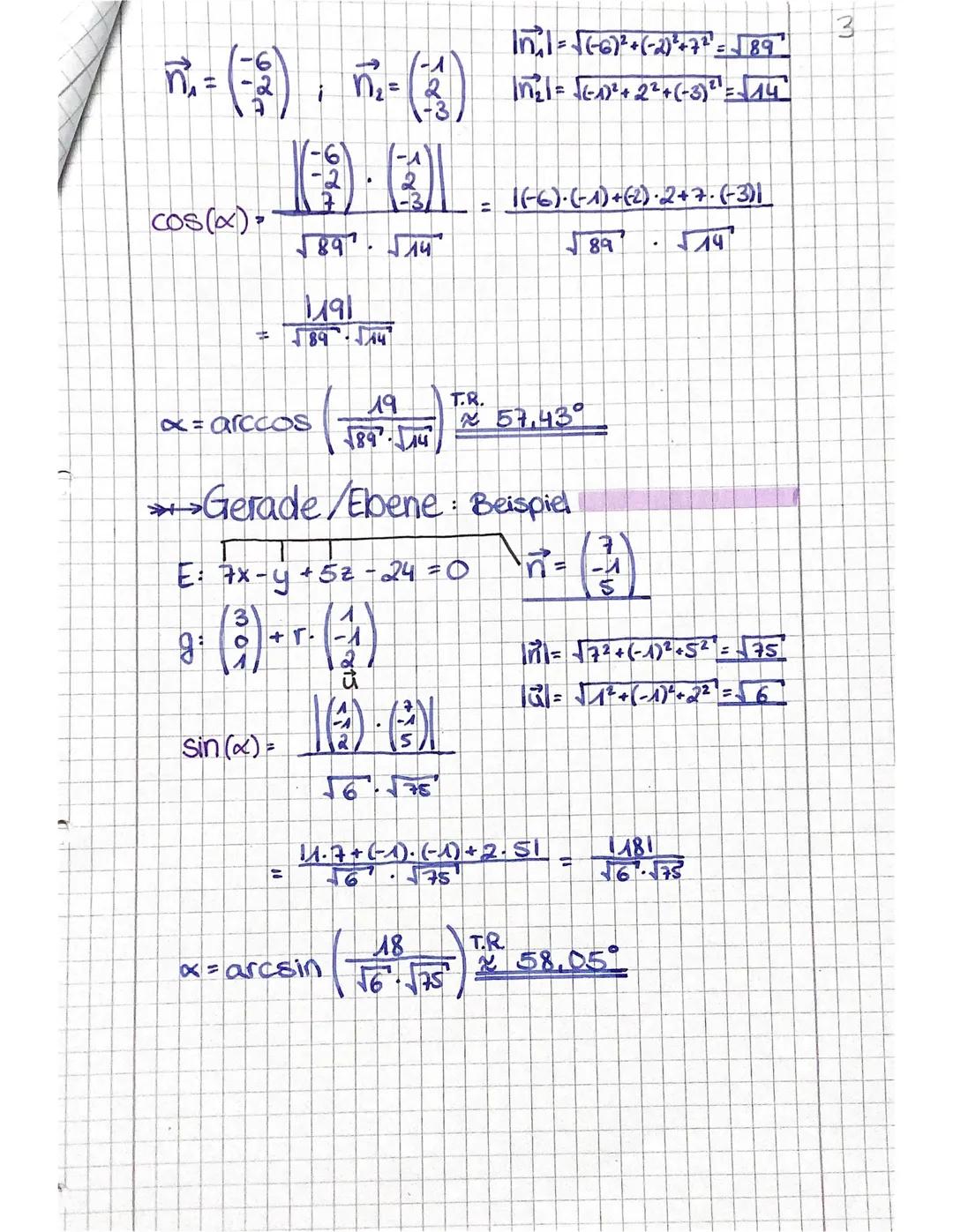 Schnittwinkel
• Zwei Geraden!
10.01
cos(x)=11-11
und
Gerade/Ebene
●
luril
sin(x)= tal-inl
.
u und n
9₁ =
Schnittwinkel berechnen
wei Geraden
