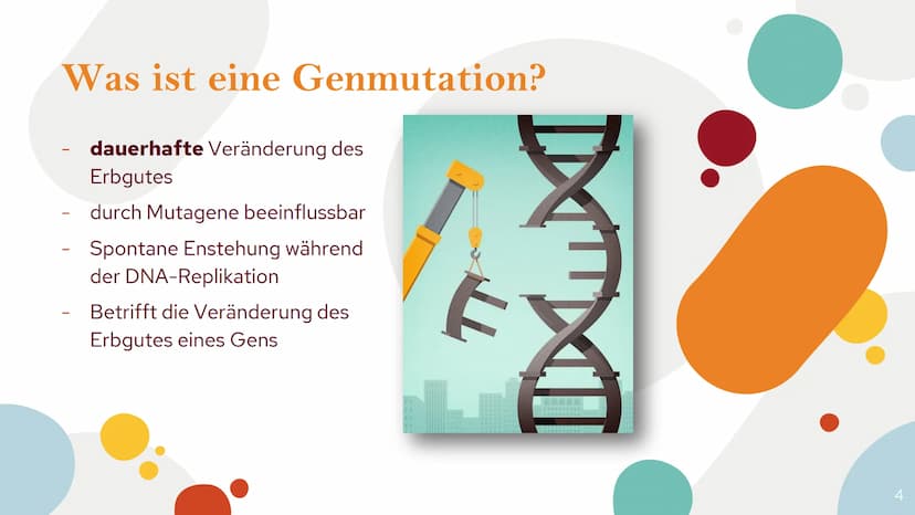Genmutationen
und ihre
Auswirkung
Antonia, Maren. Mia Gliederung
1.Definiton
Was ist eine Genmutation
2.Punktmutation
-Substitution
stumme M