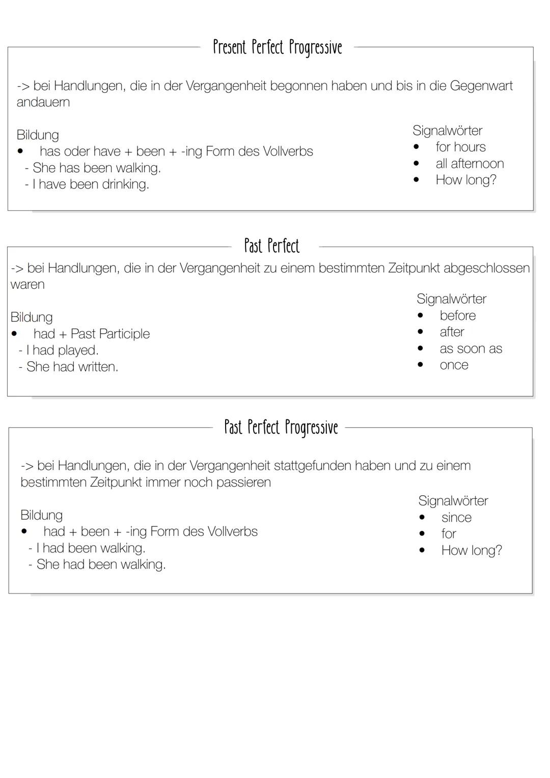 ●
Past tenses
= Vergangenheit im Englischen
-> ist die einfache Vergangenheit, bei abgeschlossene Handlungen
Bildung
bei regelmäßigen Verben