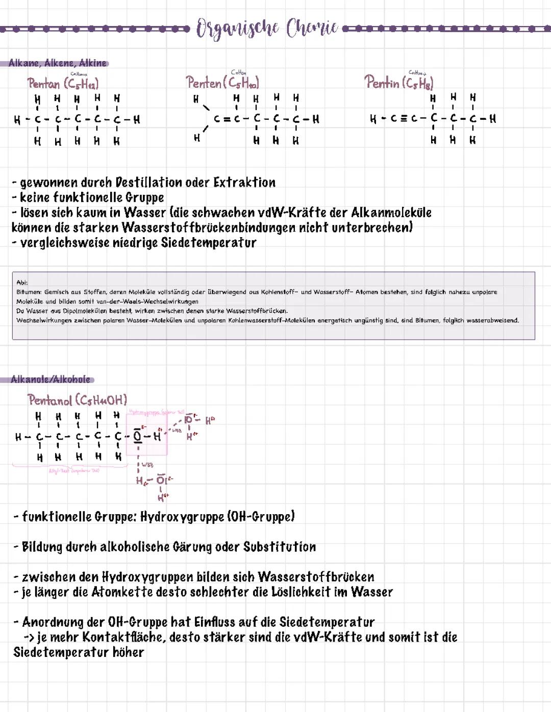 Organische Chemie (Alkane, Alkanole/Alkohole, Alkanale/Aldehyde, Alkanone/Ketonen, Carbonsäuren, Carbonsäureester, usw.)