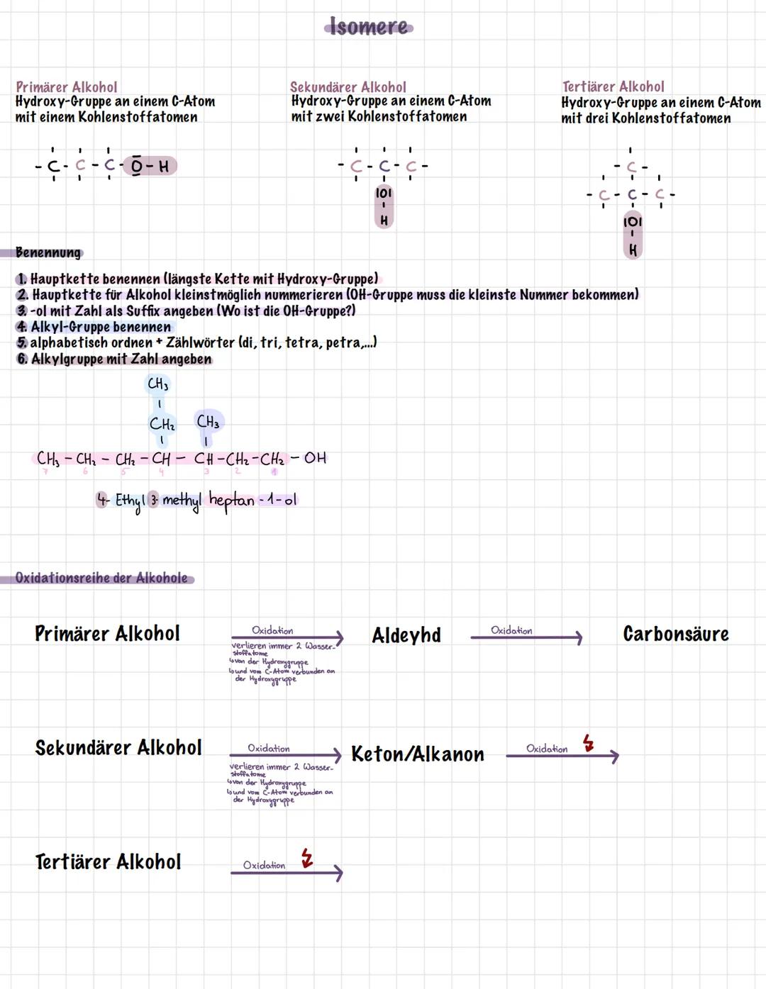 Alkane, Alkene, Alkine
CnHana
Pentan (C5H12)
H H H H H
I
I
I
I
1
H-C-C-C-C-C-H
1
1 I 1 I
HH H H H
Alkanole/Alkohole
Pentanol (Cs H4OH)
H
HH
