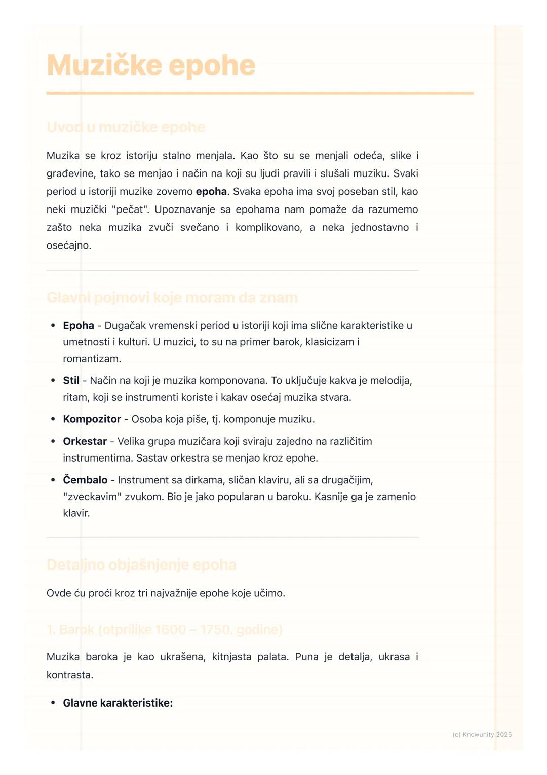 # Muzičke epohe

Uvod u muzičke epohe

Muzika se kroz istoriju stalno menjala. Kao što su se menjali odeća, slike i
građevine, tako se menja
