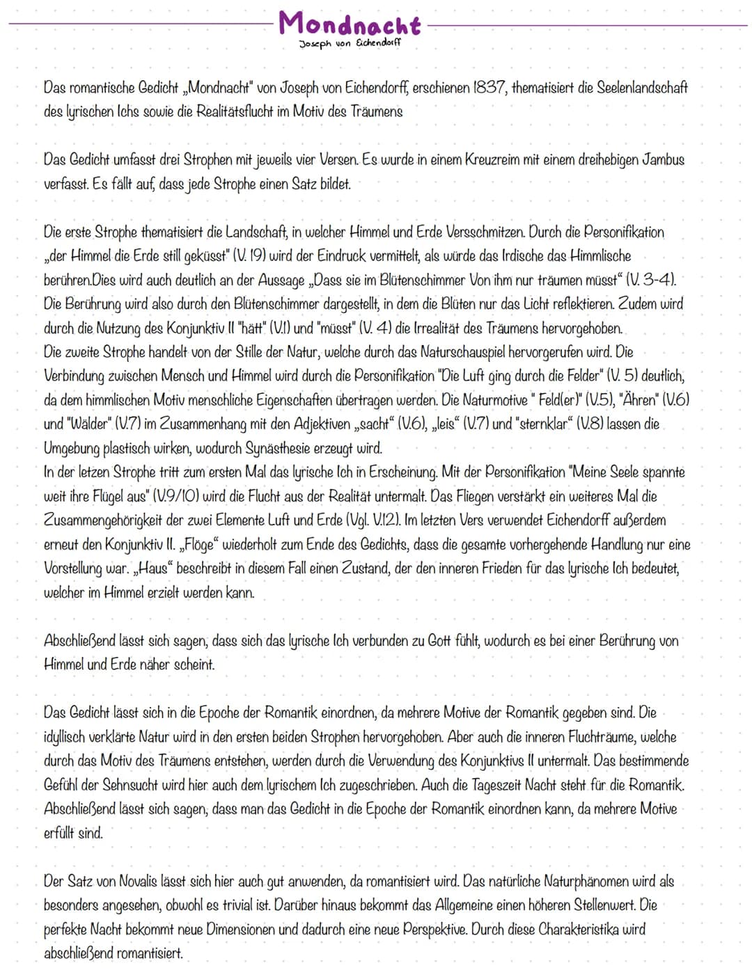 Mondnacht
Joseph von Eichendorff
Das romantische Gedicht Mondnacht" von Joseph von Eichendorff, erschienen 1837, thematisiert die Seelenland