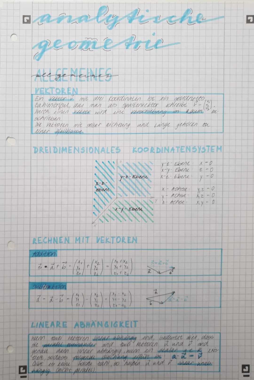 analytische
geometrie
ale gemeines
PERTOREN
Ein Vektor v mit drei koordinaten ist ein geordnetes
tahlentriper, das man als spaltenrektor sch