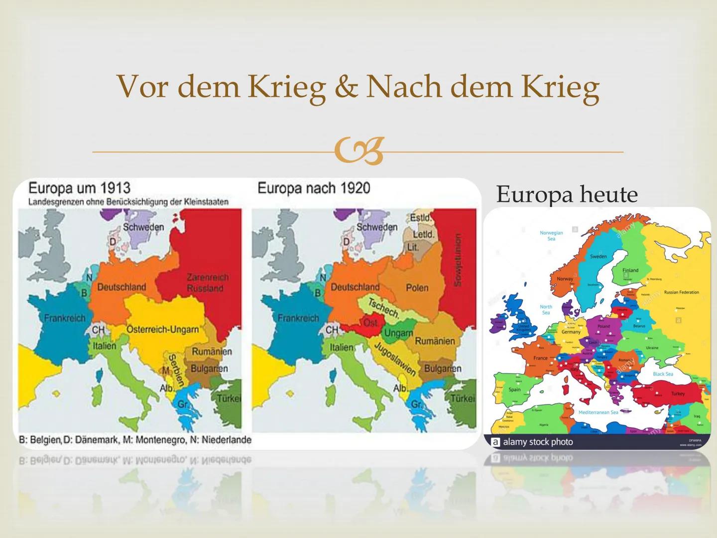1. Weltkrieg Ablauf
Europa in 1900
>
Verbündungen
➤ Wie alles begann...
>Gewinner/Verlierer
► Folgen
Vor dem Krieg & nach dem Krieg Europa i