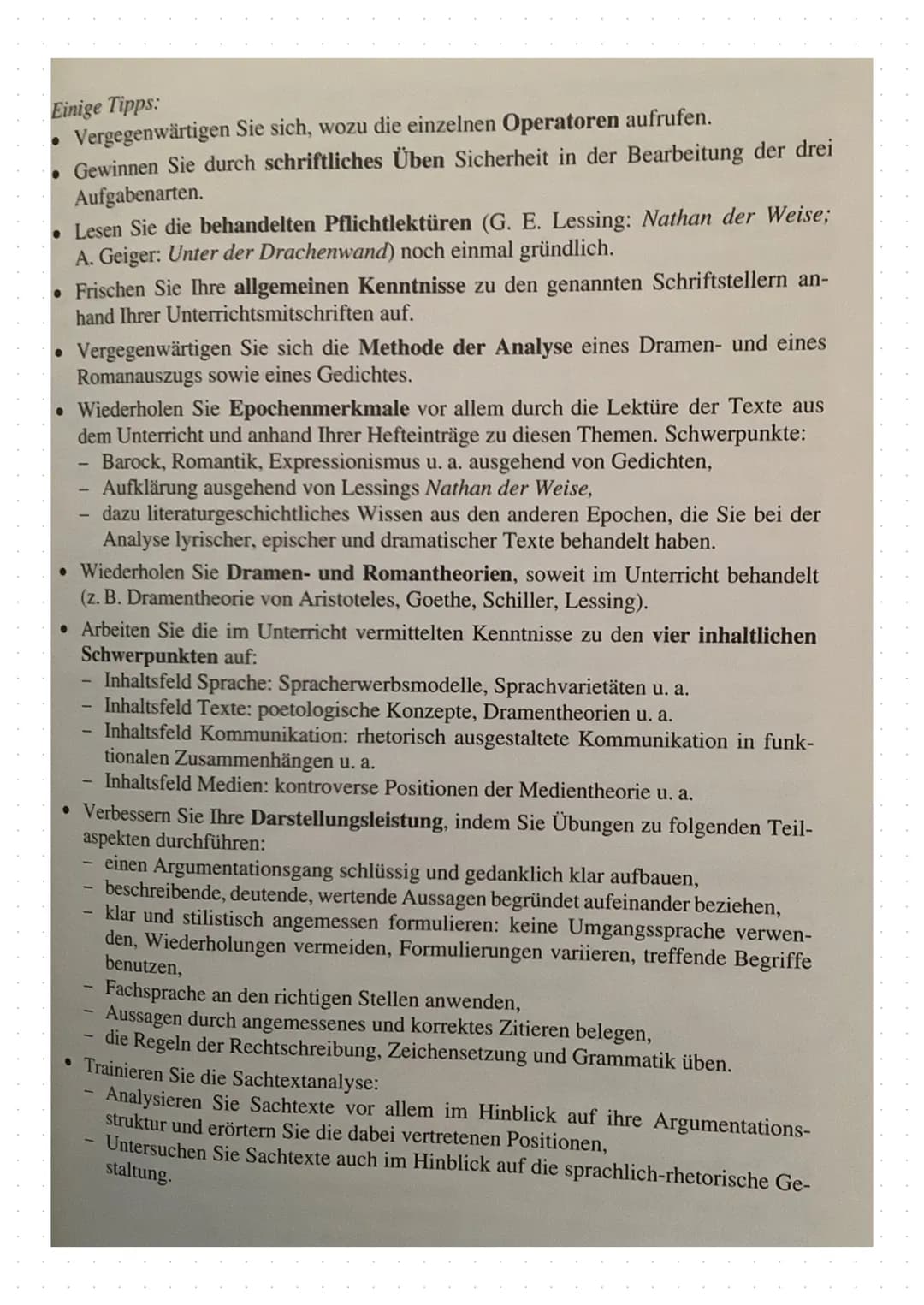 Deutsch Merkblätter
abitur Inhaltsverzeichnis:
Abiturmerkblätter
deutsch Einige Tipps:
Vergegenwärtigen Sie sich, wozu die einzelnen Operato