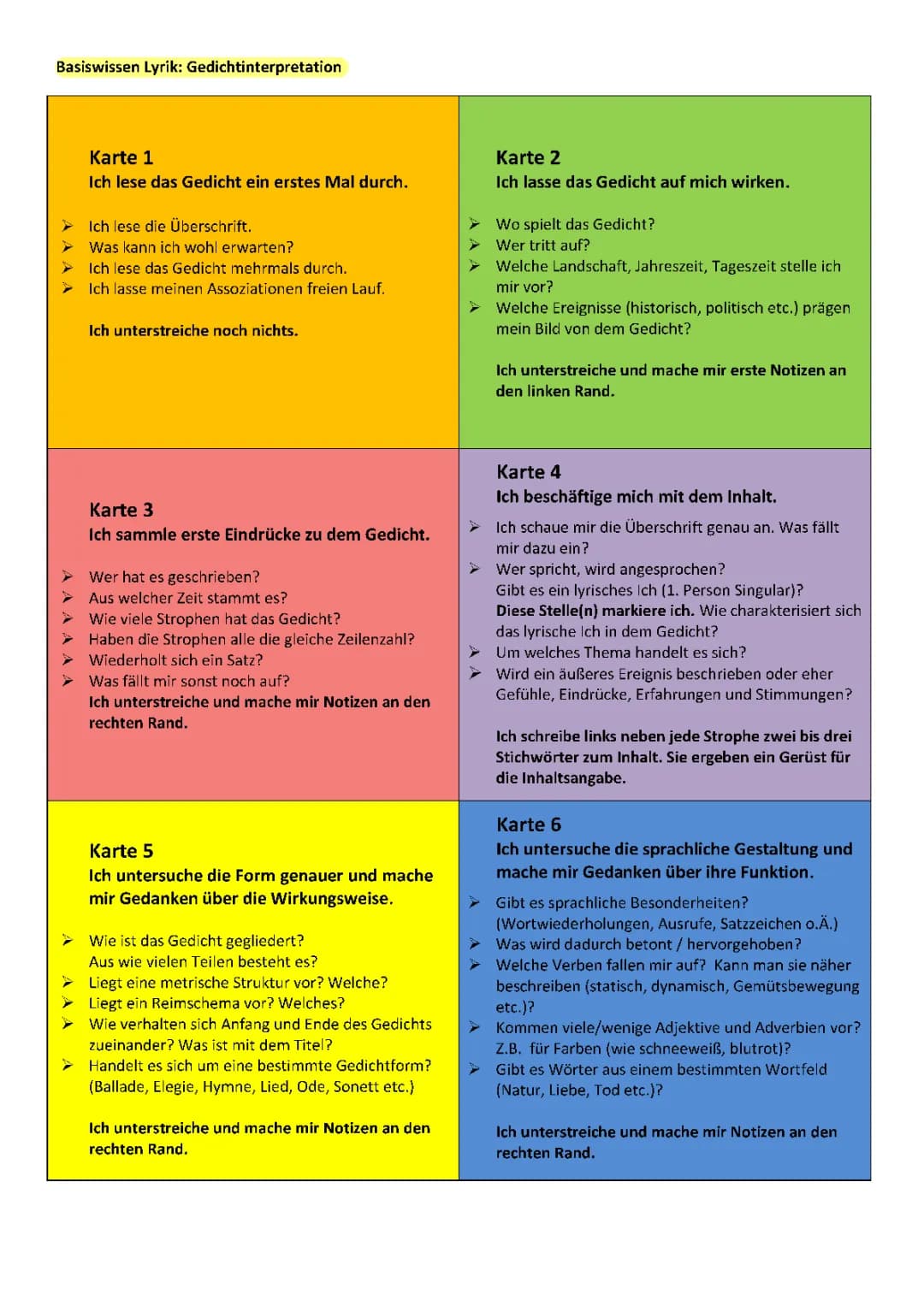 Gedichtinterpretation: Beispiel und Formulierungshilfen für die 10. Klasse