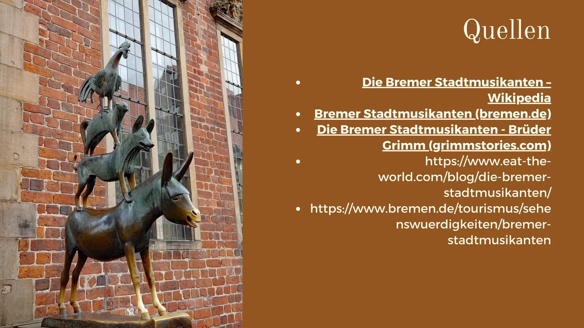 Denkmal
Die Bremer
Stadtmusikanten
PRÄSENTIERT VON ALICA & LEA 00000
DODOOOOLLEE
Diskussionspunkte
Inhaltsverzeichnis
of
• Das Märchen
Allge