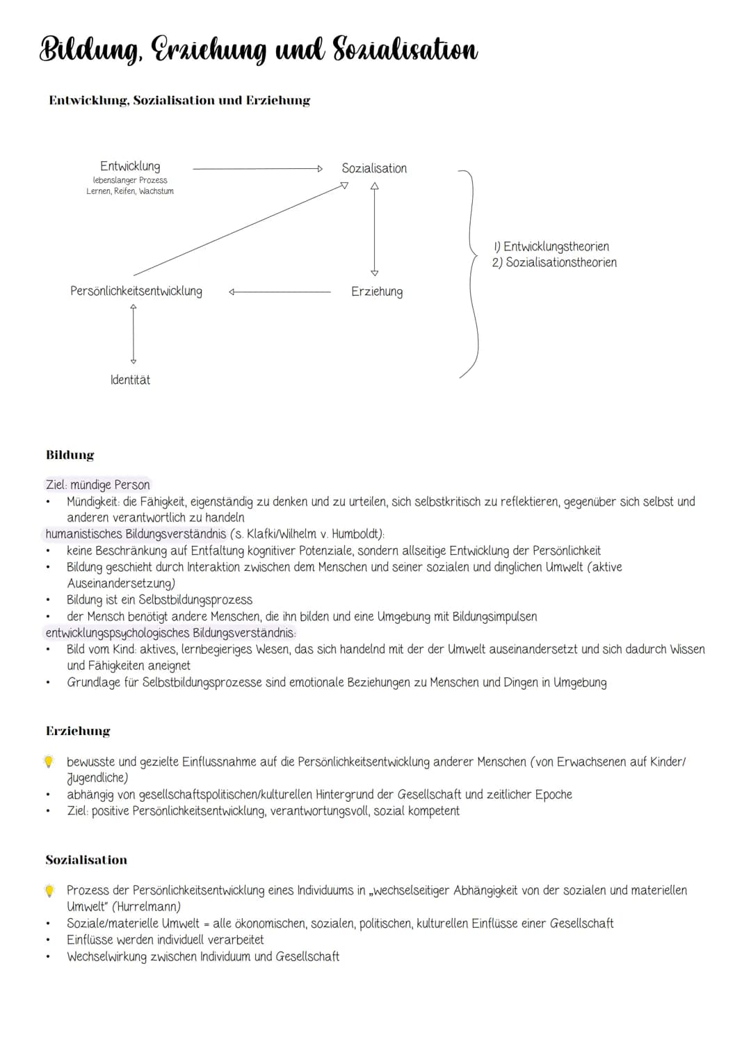 Inhalt
I. Grundlagen
1. Definitionen von Bildung, Erziehung und Sozialisation
II. Entwicklung, Sozialisation und Erziehung
1. Systemische Si