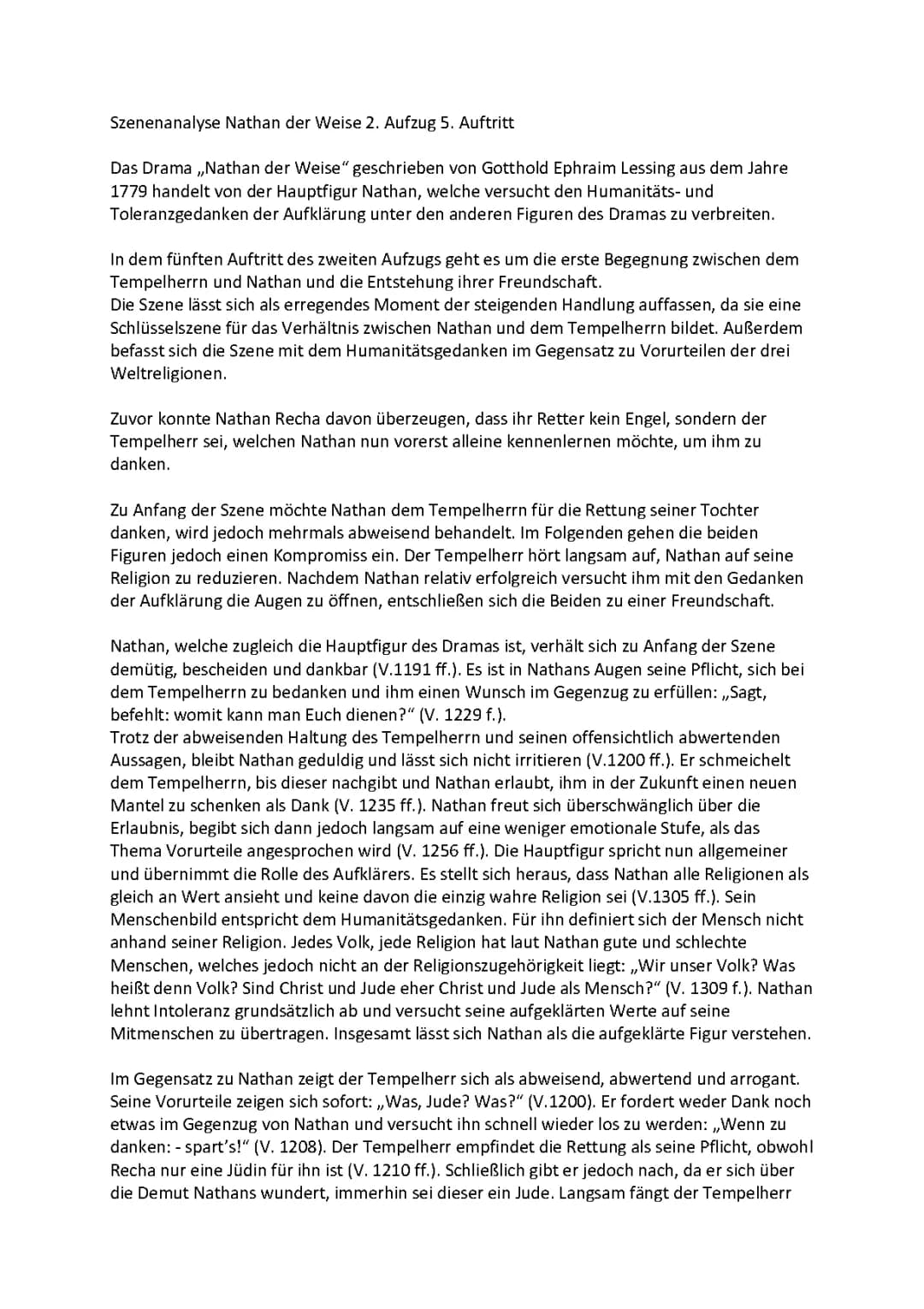 Szenenanalyse Nathan der Weise 2. Aufzug 5. Auftritt - Einfache Zusammenfassung