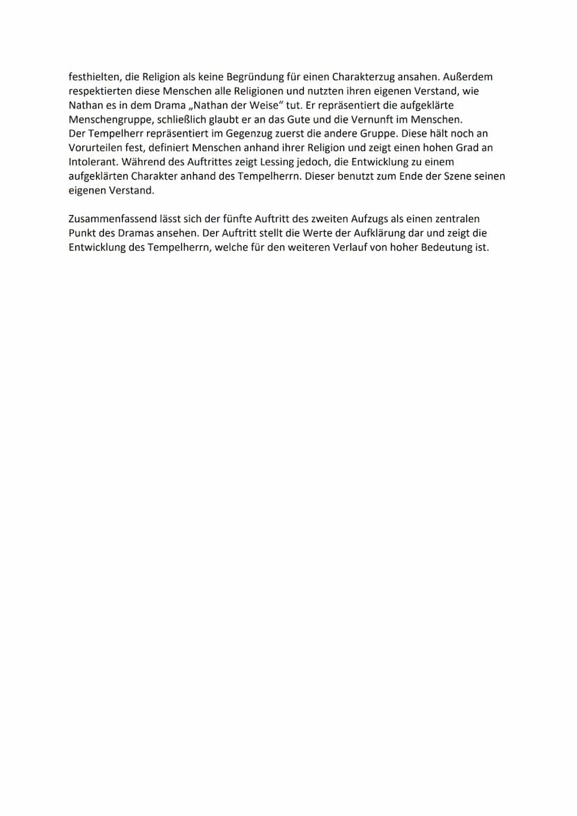 Szenenanalyse Nathan der Weise 2. Aufzug 5. Auftritt
Das Drama ,,Nathan der Weise" geschrieben von Gotthold Ephraim Lessing aus dem Jahre
17