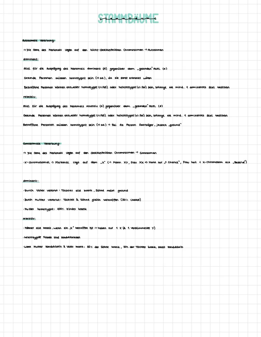 Autosomale Vererbung:

Die Gene des Merkmals ungen auf den Nicht-Geschlechtlichen Chromosomen Autosomen

dominant:

Allel für die Ausprägung