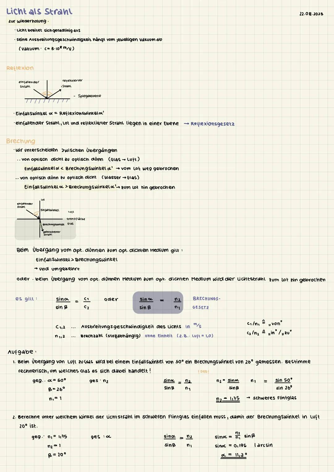 Licht als Strahl
zur wiederholung.
Licht breitet sich geradlinig avs
-seine
Ausbreitungsgeschwindigkeit nångt vom jeweiligen vakuum ab
(vaku