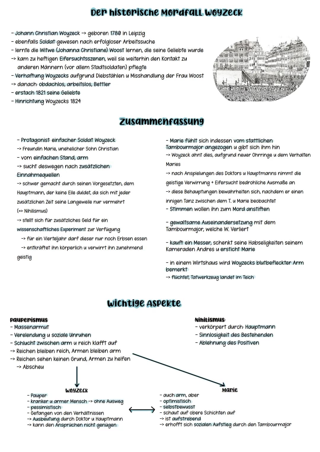Lernzettel woyzeck
ALLgemeines
- Autor: Georg Büchner - deutscher Dramatiker u Dichter
-> bei seinem frühen Tod blieb das Werk als (Dramen-)