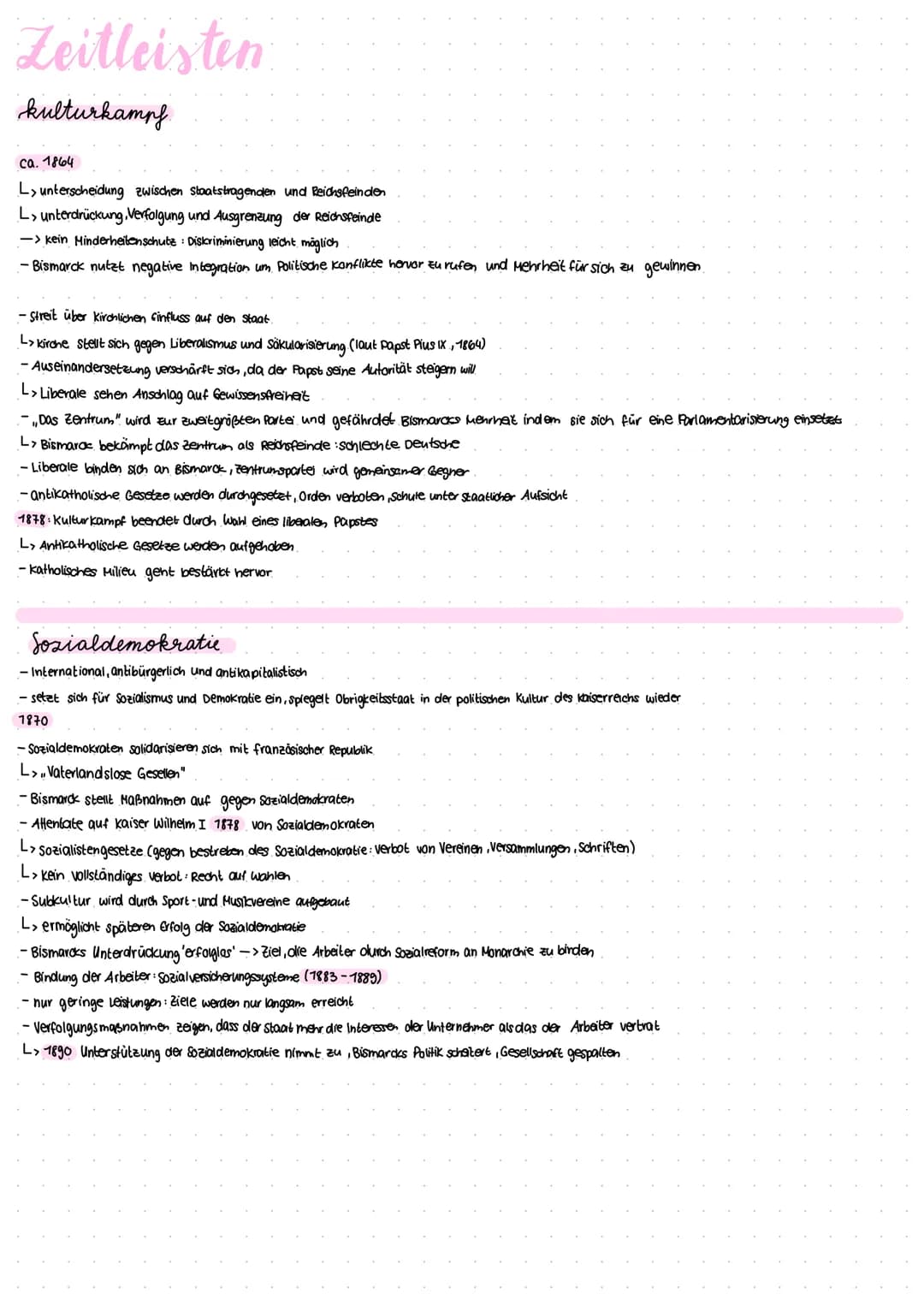 Zeitleisten
kulturkampf.
ca. 1864
L> unterscheidung zwischen Staatstragenden und Reichsfeinden
L> unterdrückung Verfolgung und Ausgrenzung d