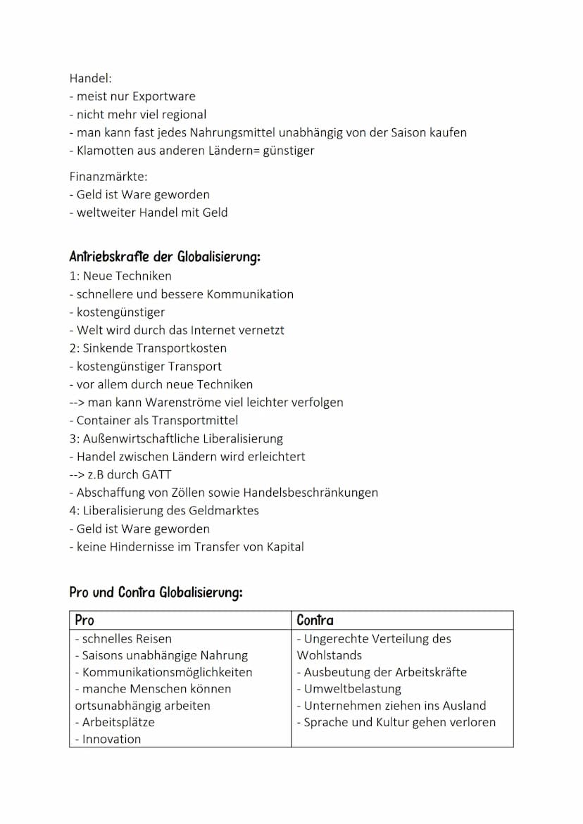 Lernzettel: Globalisierung
Definition Globalisierung:
Globalisierung ist die weltweite Vernetzung von Volkswirtschaften, Märkten,
Gesellscha