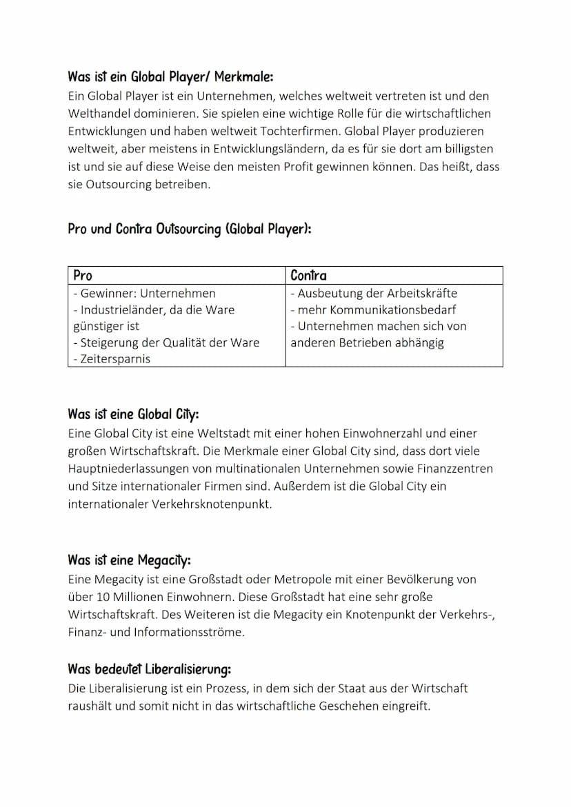 Lernzettel: Globalisierung
Definition Globalisierung:
Globalisierung ist die weltweite Vernetzung von Volkswirtschaften, Märkten,
Gesellscha