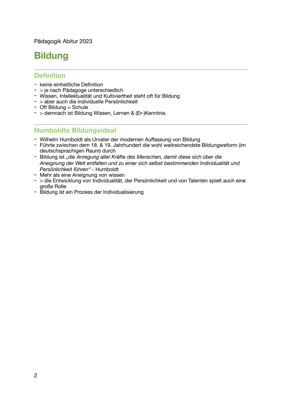 Pädagogik Abitur 2023
Schule
Als sekundäre Sozialisationsinstanz
Fend & Klafki Pädagogik Abitur 2023
Bildung
Definition
keine einheitliche D