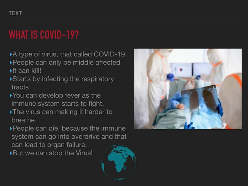 THE
CORONAVIRUS TEXT
THE STRUCTURE
What is COVID-19?
▸ Where are the most people infected?
▶ We need a vaccine
▶ What is so dangerous?
▸ Pro