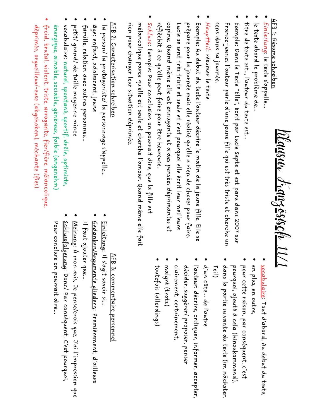 Französisch Klausur Lernzettel 