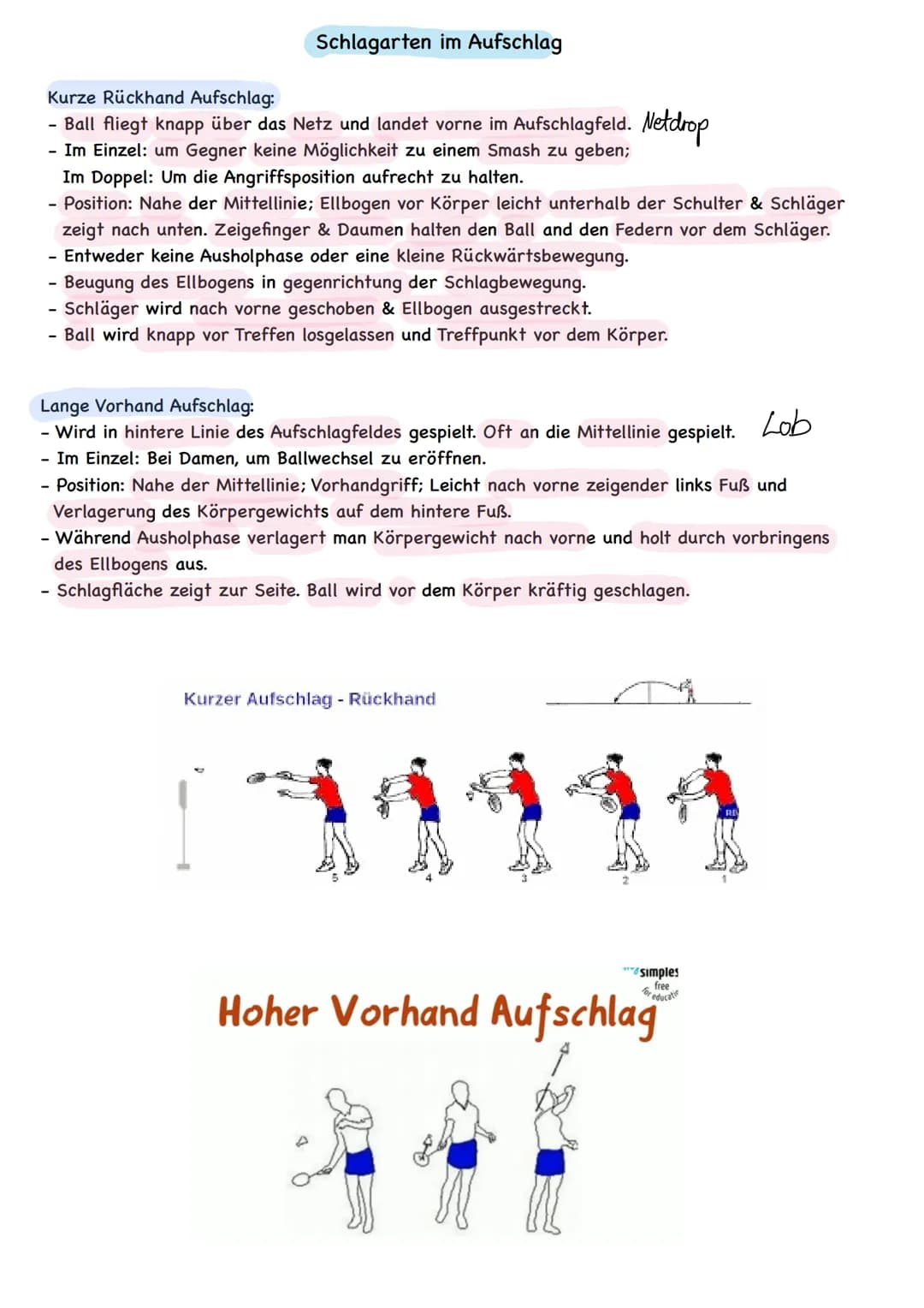 - Rückschlagspiel mit einem Federball; ein Badmintonschläger pro Person.
- Es kann von 2 Spielern als Einzel oder von 4 Spielern als Doppel/