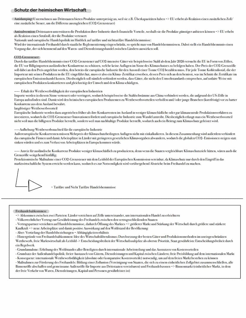 Freihandel:
• Ungehemmter Handel zwischen Volkswirtschaften, in welchen sich durch Arbeitsteilung und
freien Wettbewerb komparative Kostenvo