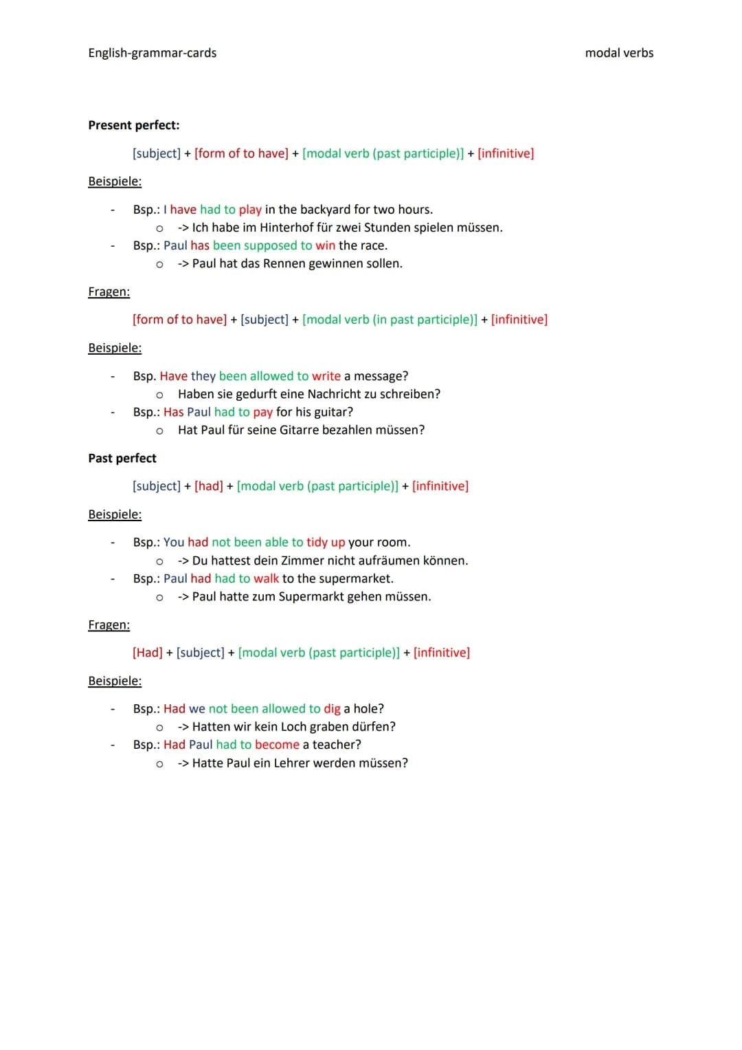 English-grammar-cards
2.2 modal verbs
Was?
Die Modalverben oder auch Hilfsverben genannt sind Verben, die Notwendigkeiten, Fähigkeiten oder
