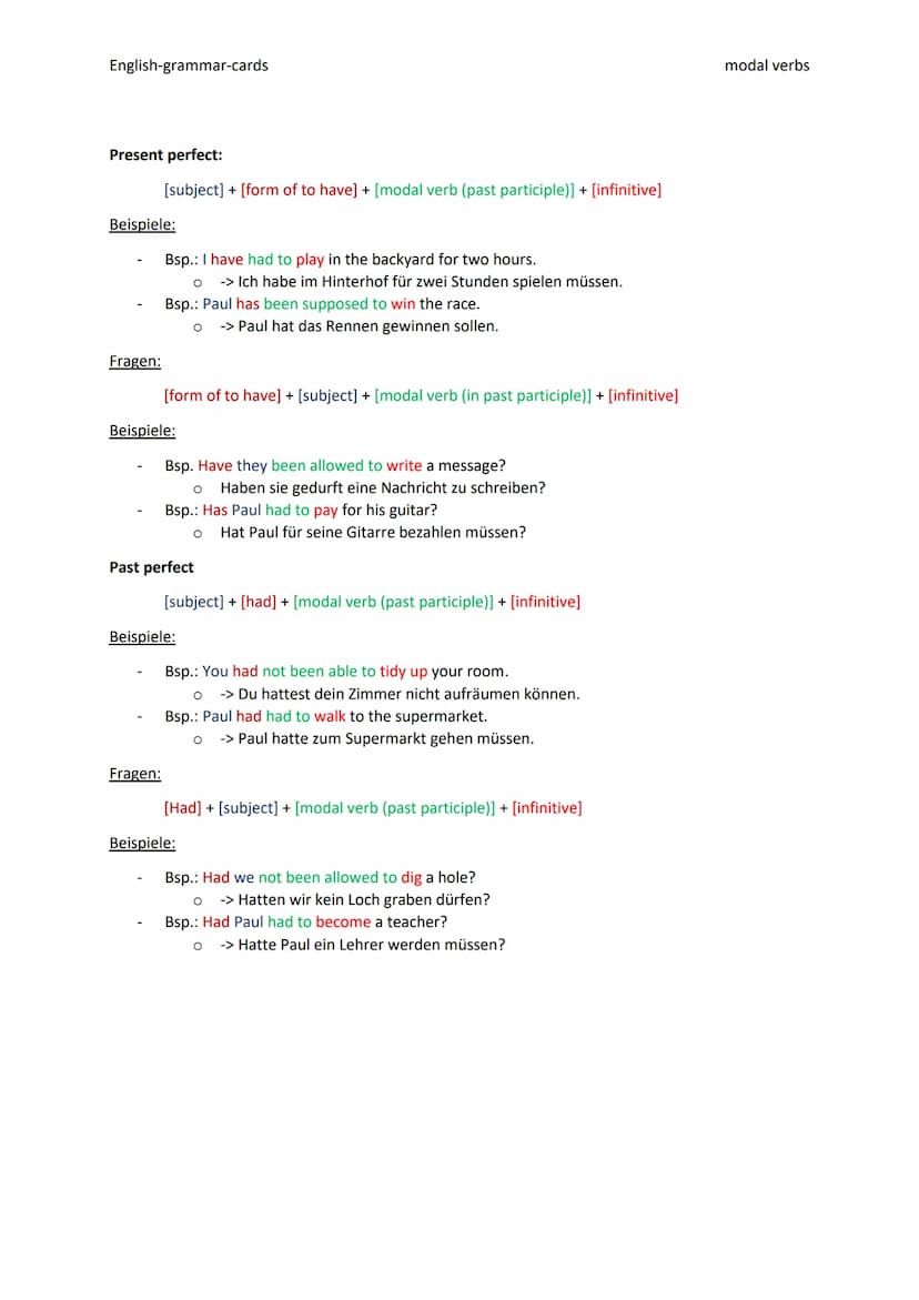 English-grammar-cards
2.2 modal verbs
Was?
Die Modalverben oder auch Hilfsverben genannt sind Verben, die Notwendigkeiten, Fähigkeiten oder
