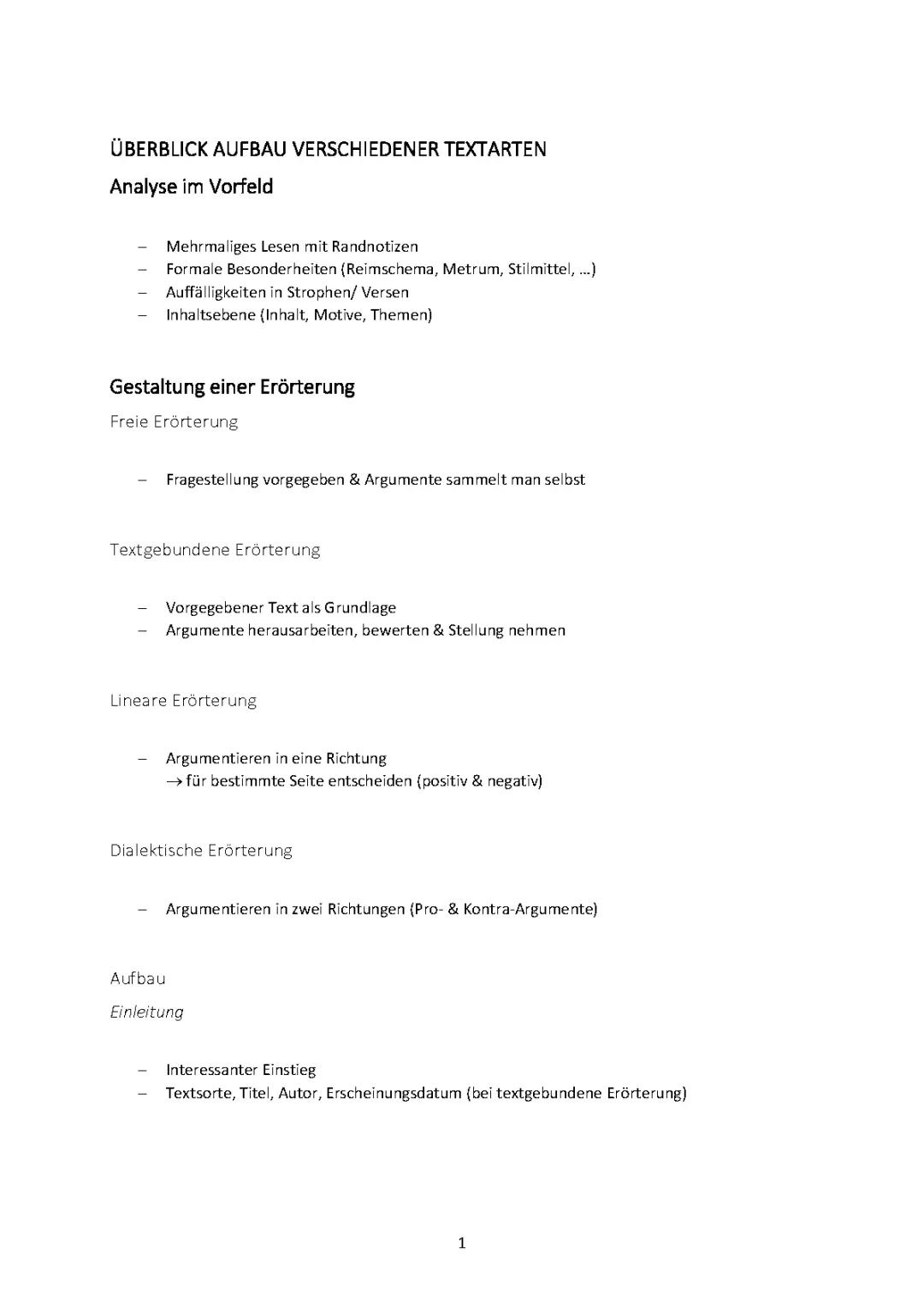 Aufbau verschiedener Textsorten im Überblick Deutsch