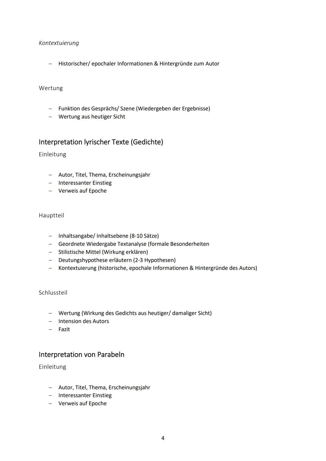 ÜBERBLICK AUFBAU VERSCHIEDENER TEXTARTEN
Analyse im Vorfeld
Mehrmaliges Lesen mit Randnotizen
Formale Besonderheiten (Reimschema, Metrum, St