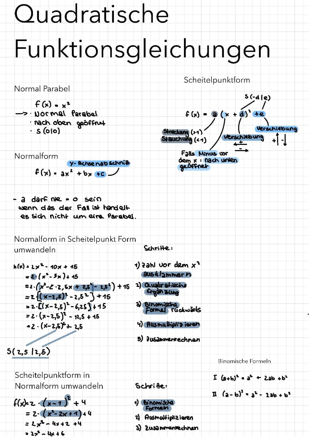 Quadratische Funktionsgleichungen