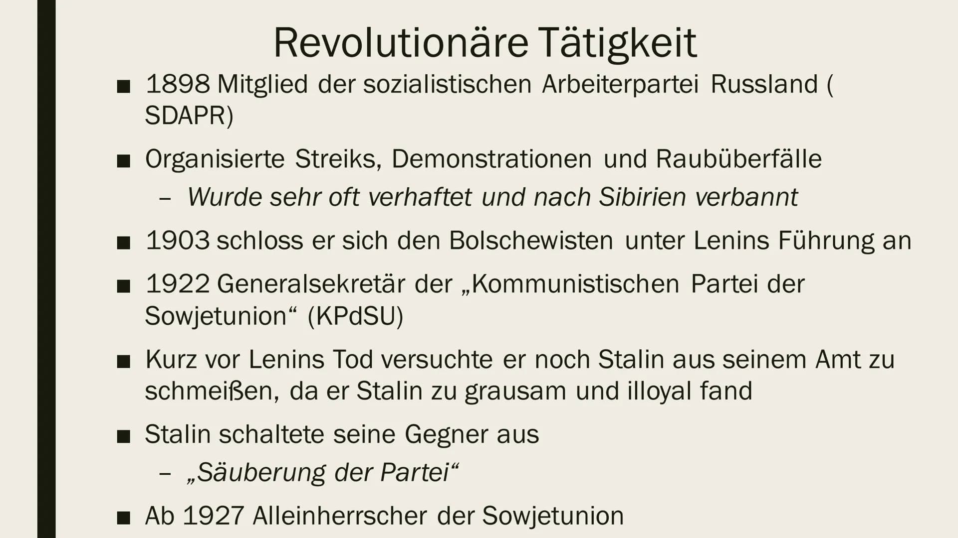 wys
JOSEF STALIN
Präsentation von Ilinca Michels Inhalt
■ Biographie
■ Kindheit& Jugend
■ Revolutionäre Tätigkeit
Hitler-Stalin Pakt
Verbrec