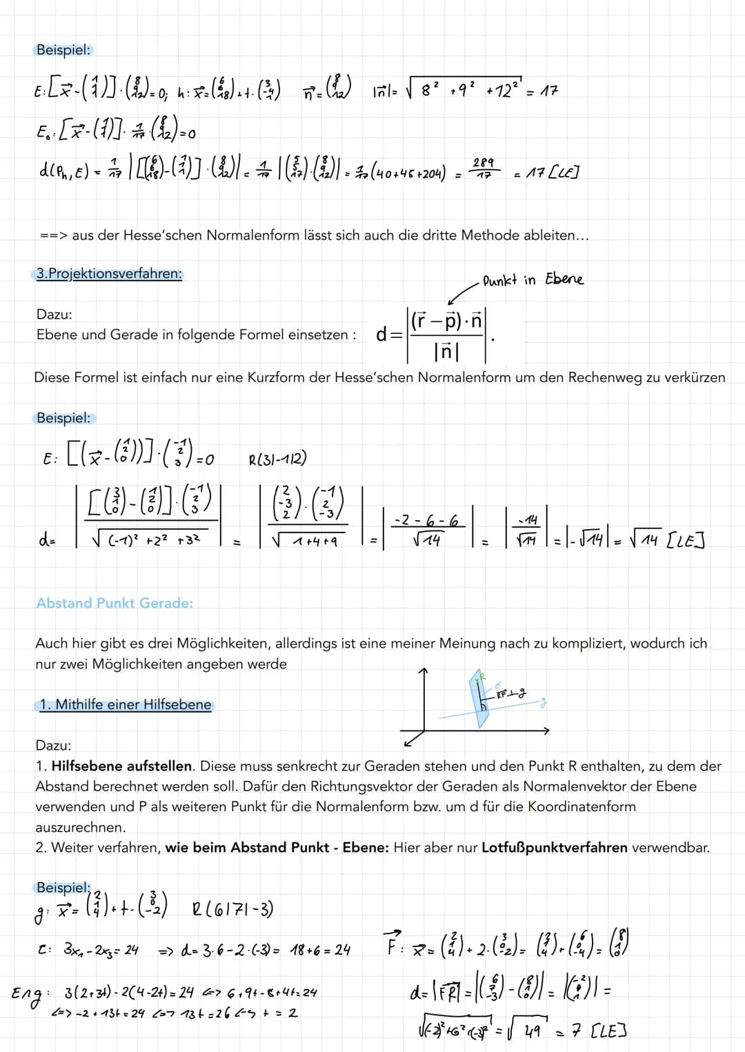 ABSTÄNDE
Abstand Punkt Ebene:
Gegeben sind eine Ebene E in Koordinaten- bzw. Normalenform (wenn nicht umrechnen!) und ein Punkt R.
Der Punkt