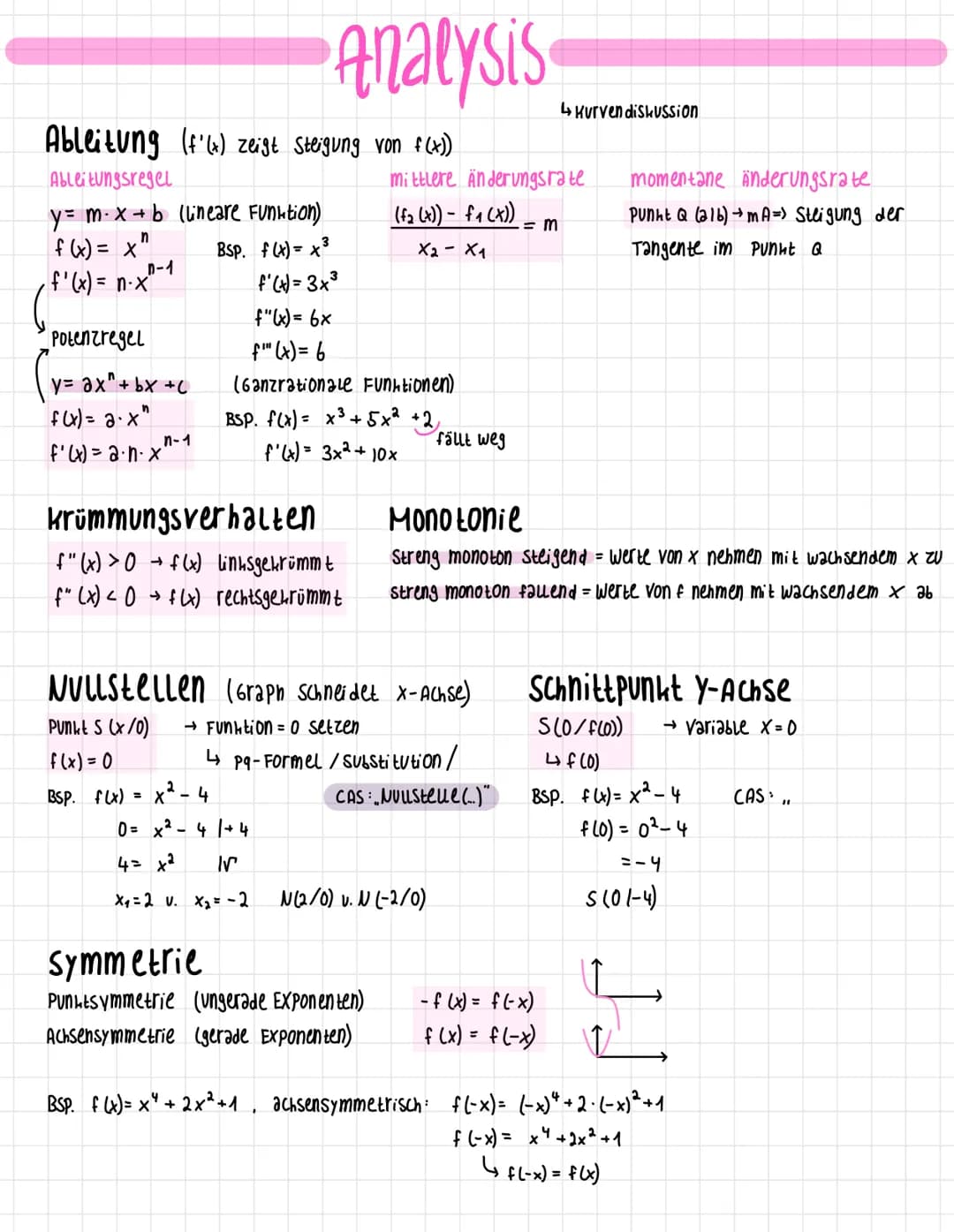 Ableitung (f'(x) zeigt Steigung von f(x))
Ableitungsregel
y = mx + b (lineare Funktion)
n
f (x) = x²
BSP. f(x)= x³
· f'(x) = n・x"
n-1
Potenz