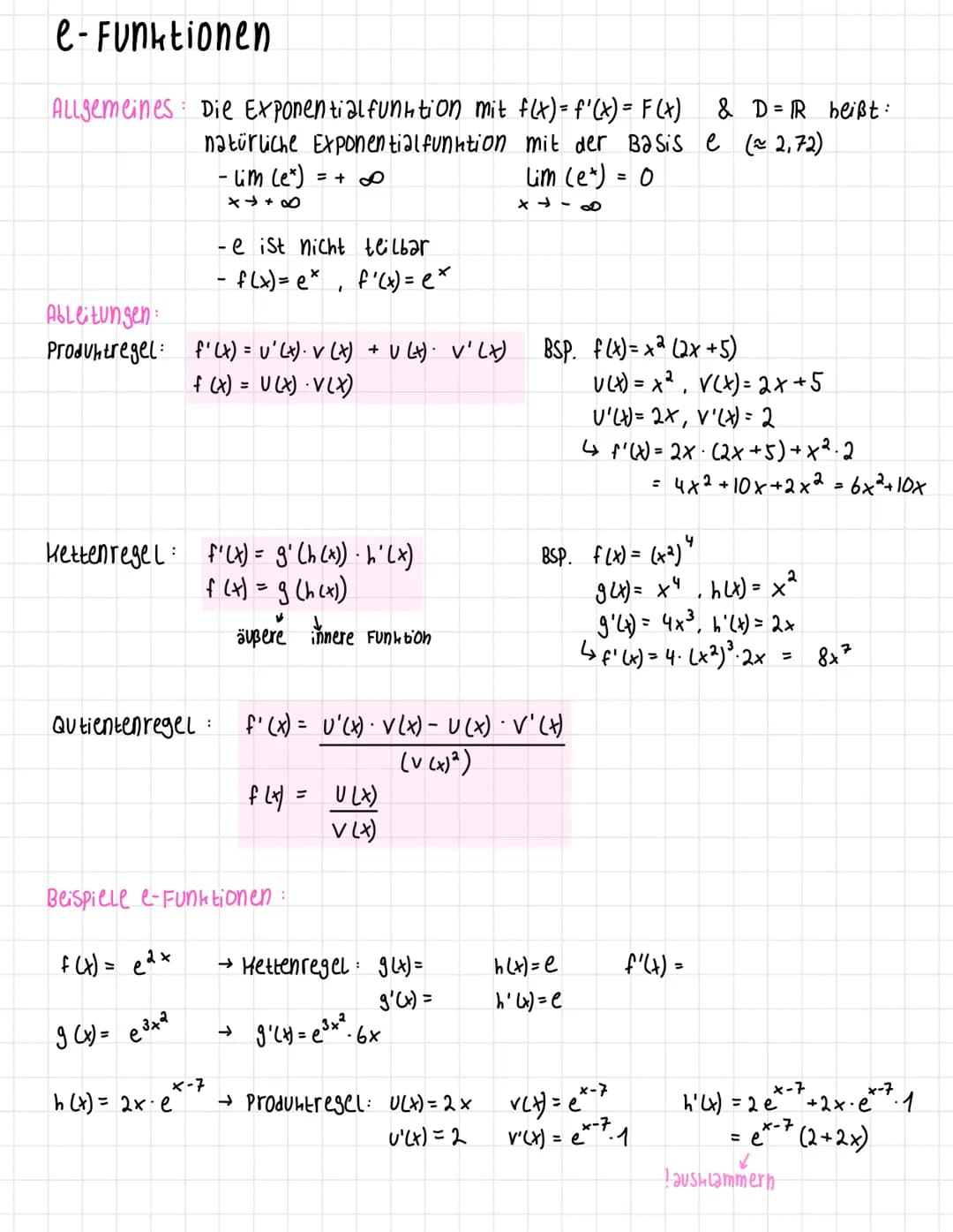 Ableitung (f'(x) zeigt Steigung von f(x))
Ableitungsregel
y = mx + b (lineare Funktion)
n
f (x) = x²
BSP. f(x)= x³
· f'(x) = n・x"
n-1
Potenz