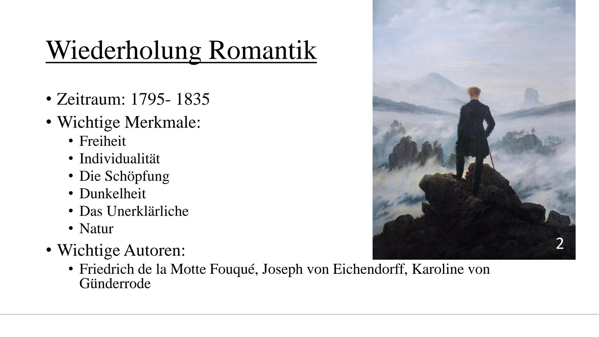 24
1
[₁
SAL
Die Frauen der Romantik
über Karoline von Günderode
9 Gliederung
Wiederholung Romantik
• Hintergrund/ Situation am Anfang der Ro