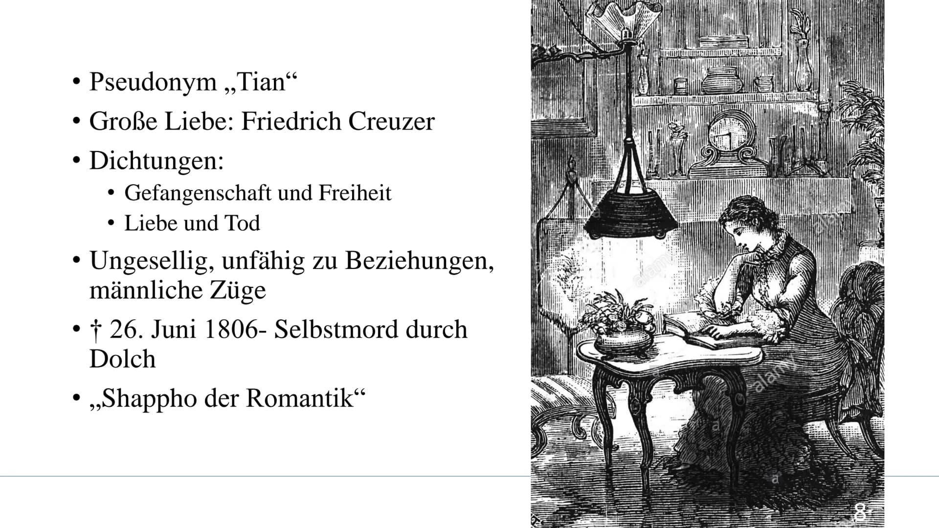 24
1
[₁
SAL
Die Frauen der Romantik
über Karoline von Günderode
9 Gliederung
Wiederholung Romantik
• Hintergrund/ Situation am Anfang der Ro