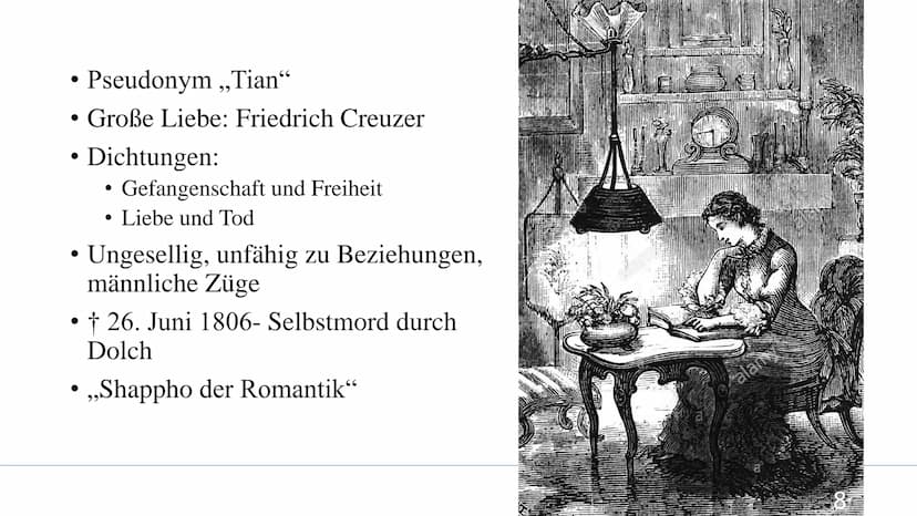 24
1
[₁
SAL
Die Frauen der Romantik
über Karoline von Günderode
9 Gliederung
Wiederholung Romantik
• Hintergrund/ Situation am Anfang der Ro