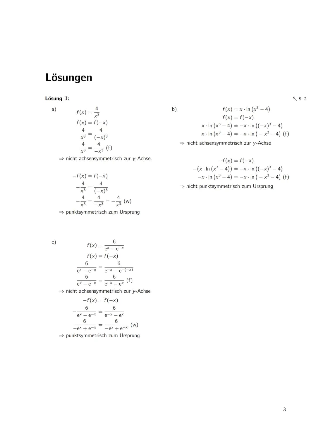 Inhaltsverzeichnis
1 Analysis
1.1 Symmetrie
Lösungen
1
1
3 1 Analysis
1.1 Symmetrie
Merke
Beispiel 1:
Achsensymmetrisch zur y-Achse:
Punktsy