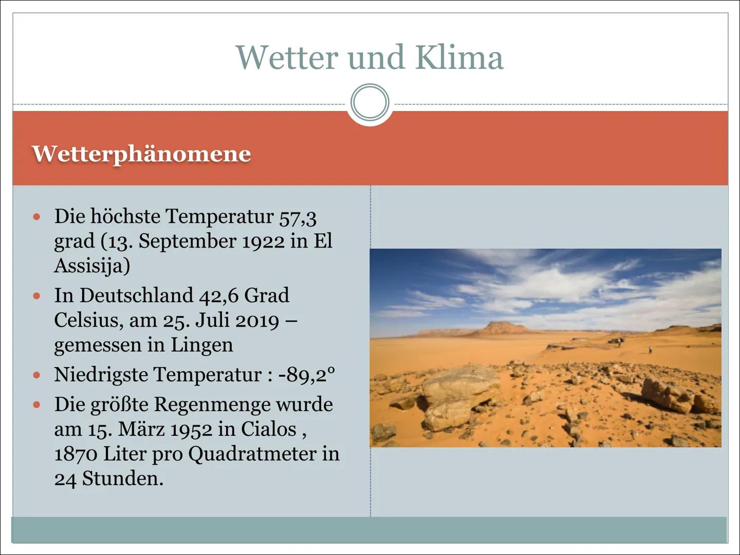 Wetter und Klima Handout
Beantworte alle Fragen zur Power Point Präsentation
1. Was bedeutet Klima/ Wetter ?
2. Nenne 2 Klimazonen mit jewei