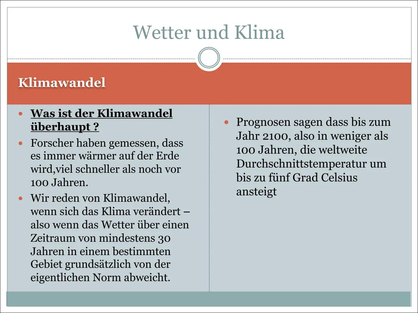 Wetter und Klima Handout
Beantworte alle Fragen zur Power Point Präsentation
1. Was bedeutet Klima/ Wetter ?
2. Nenne 2 Klimazonen mit jewei