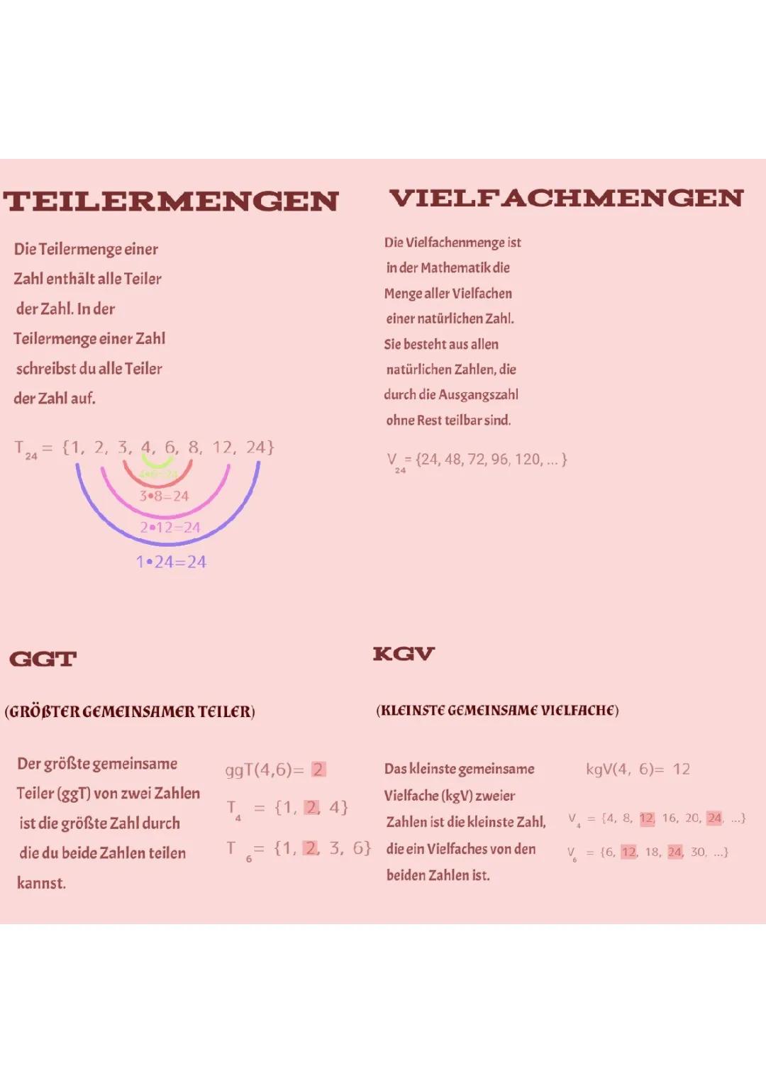 Teilermengen, Vielfachmengen, ggT und kgV
