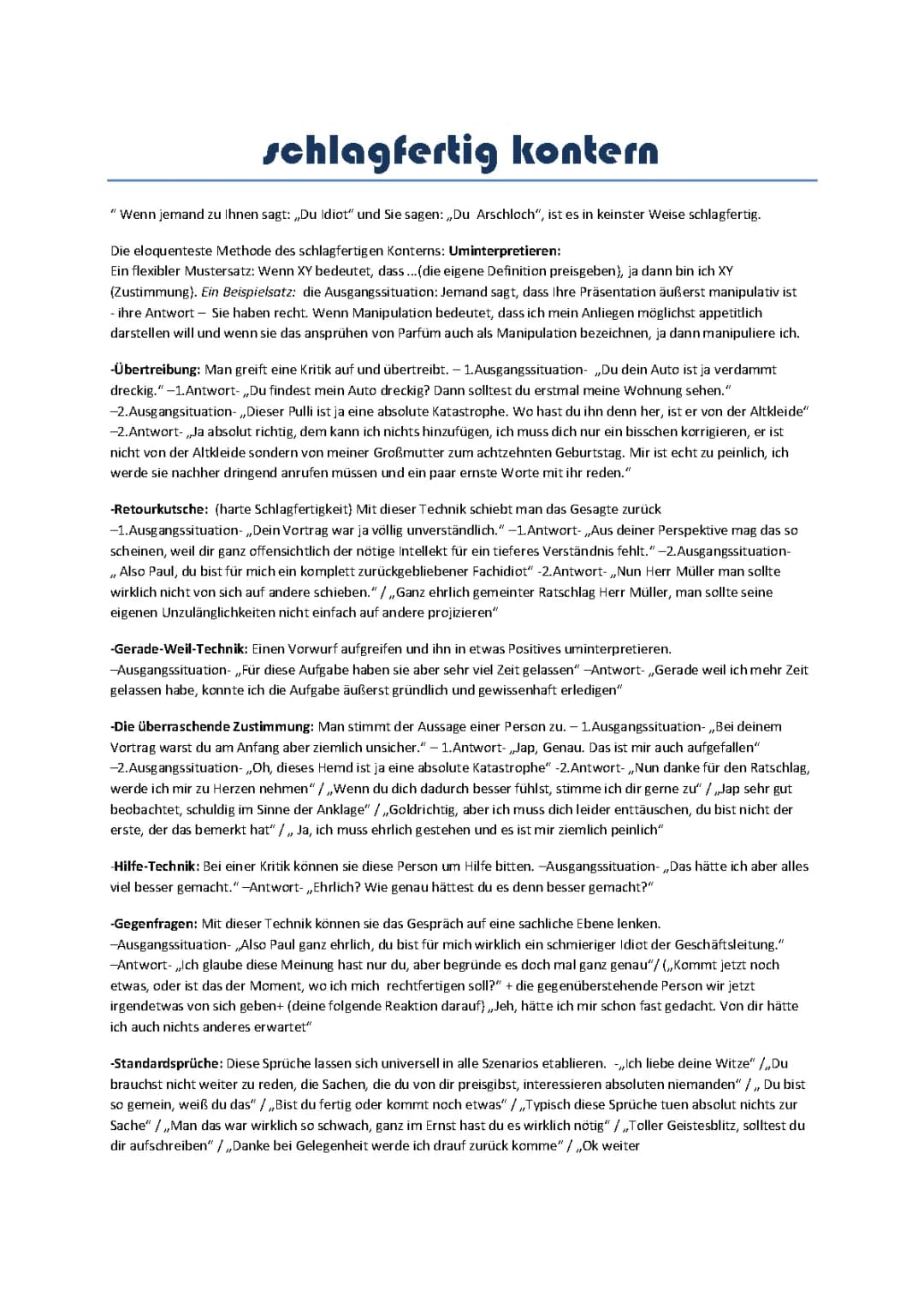 schlagfertiges Kontern