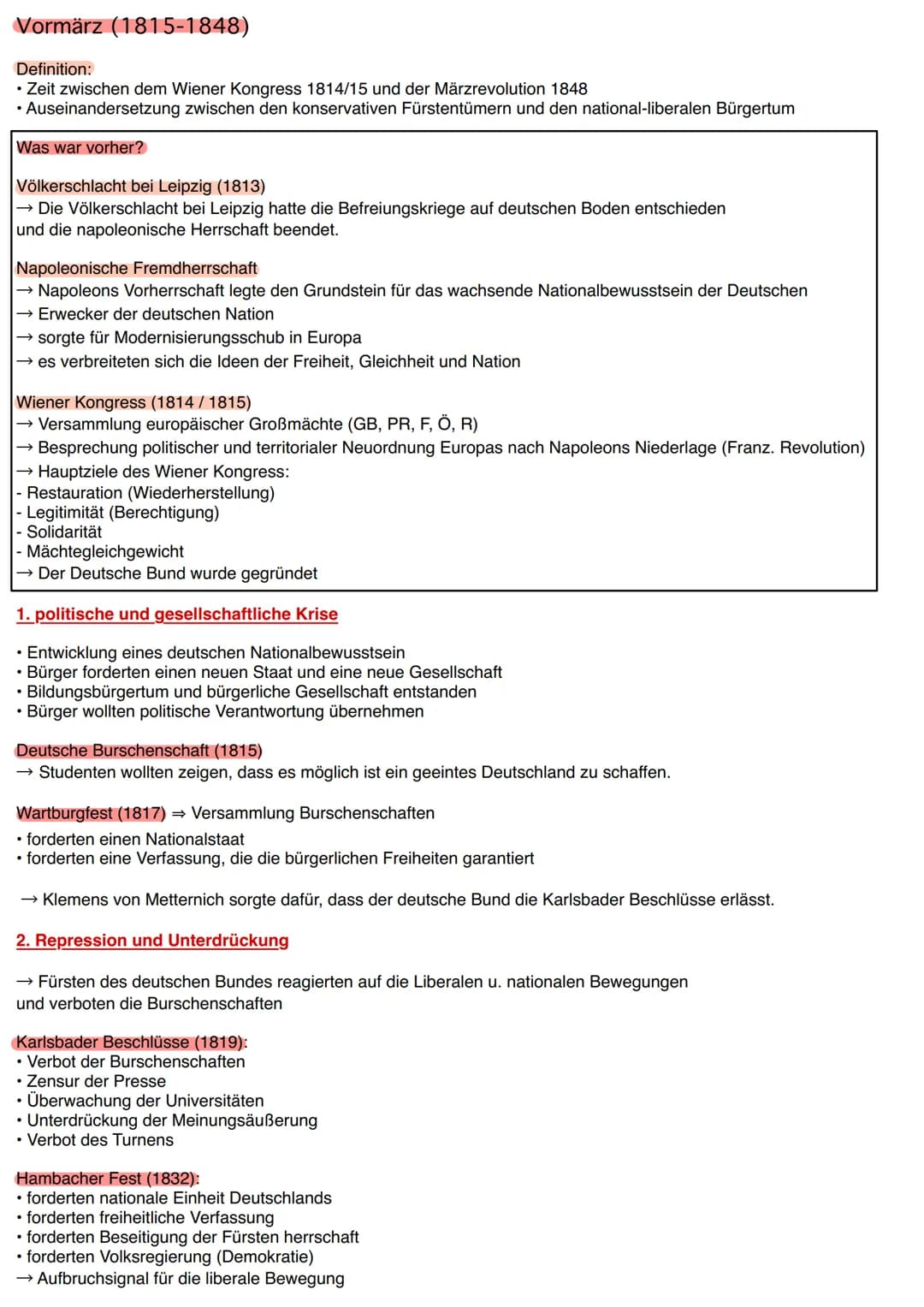 Vormärz (1815-1848)
Definition:
• Zeit zwischen dem Wiener Kongress 1814/15 und der Märzrevolution 1848
• Auseinandersetzung zwischen den ko