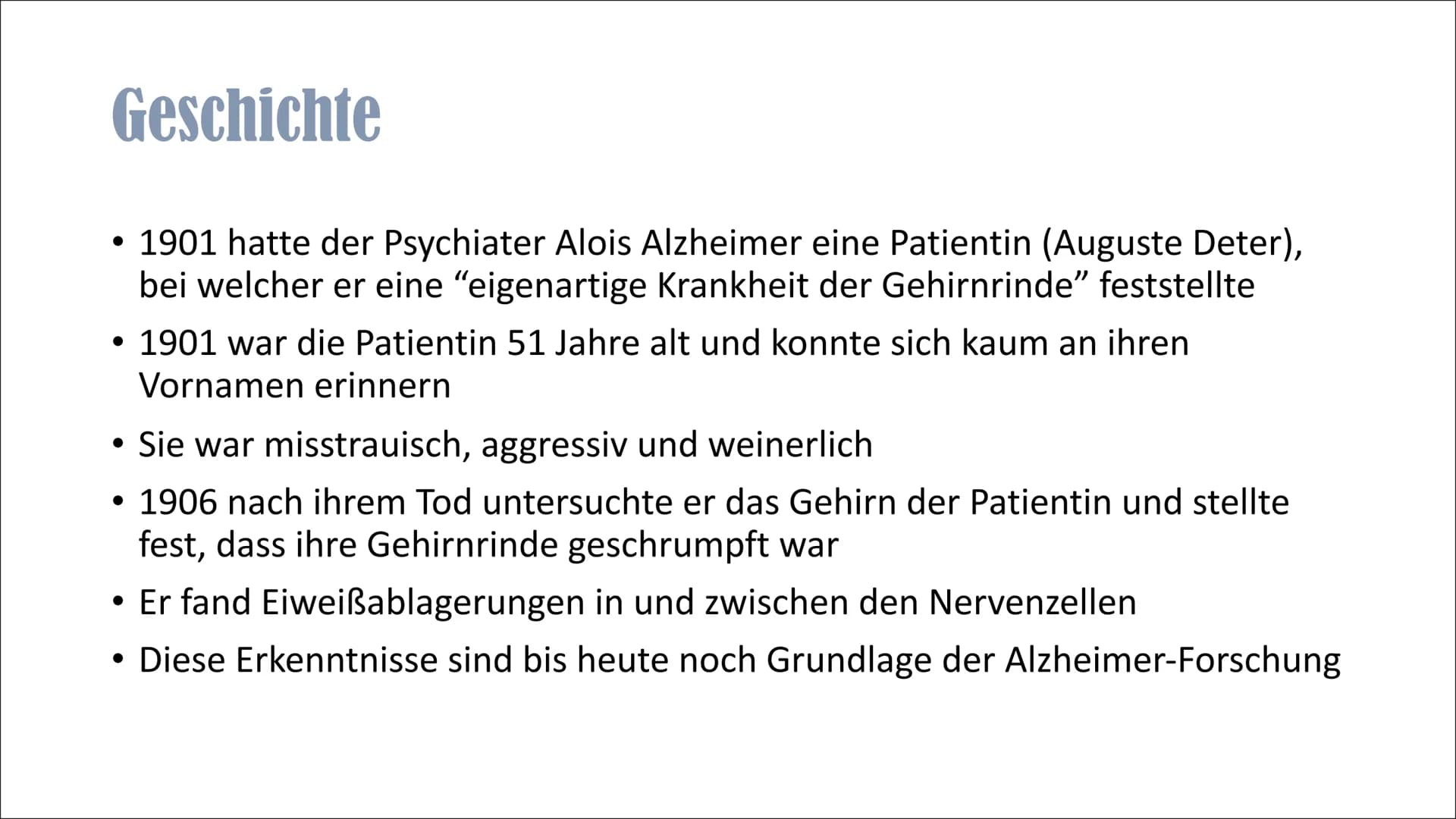 Alzheimer
Von Lina Inhaltsverzeichnis
▪ Was ist Demenz?
▪ Statistik Demenz
▪ Was ist Alzheimer?
- Geschichte Alzheimer
- Einführung
▪ Sympto