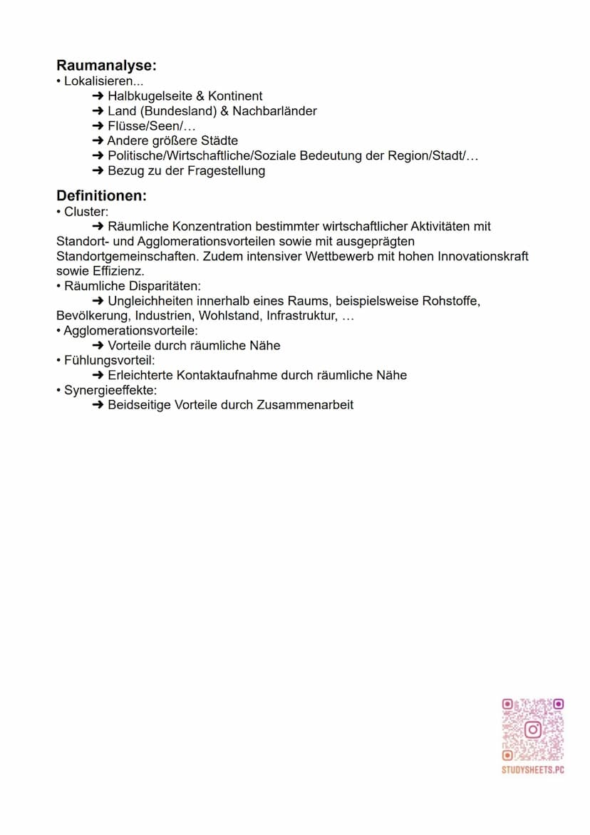 Zusammenfassung
Thema: Wirtschaftsräume im Wandel
Standortwahl und Standorttheorie nach Weber:
• Transportminimalpunkt:
= Produktionsstandor