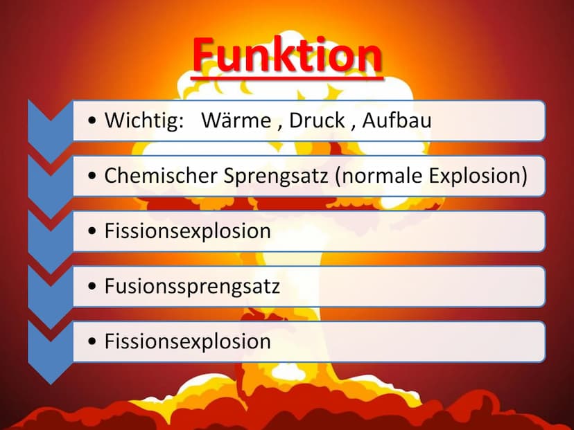 Wasserstoffbombe- Inhaltsverzeichnis
Aufbau
Funktion
Sprengkraft
Geschichte
Video
Quellen
3
4-6
7
8-10
11
12 Kernspaltung
A
{
Kernfusion
B
A