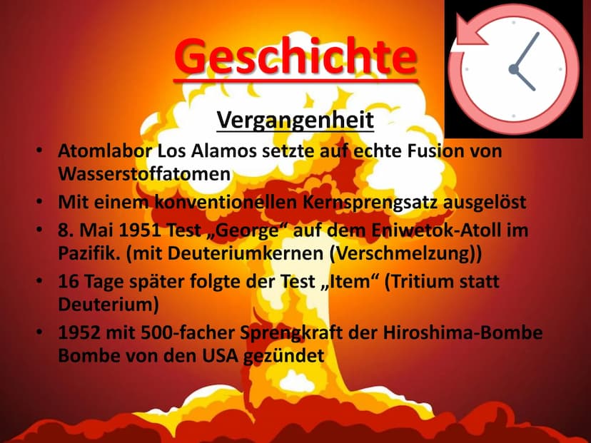 Wasserstoffbombe- Inhaltsverzeichnis
Aufbau
Funktion
Sprengkraft
Geschichte
Video
Quellen
3
4-6
7
8-10
11
12 Kernspaltung
A
{
Kernfusion
B
A