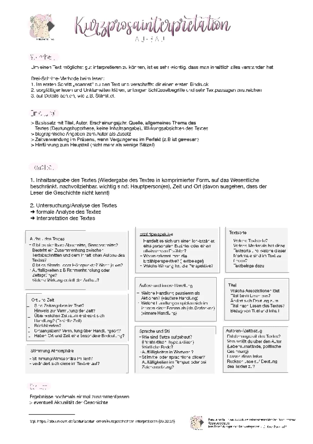 Kurzprosa/ Kurzgeschichte Aufbau Deutsch 